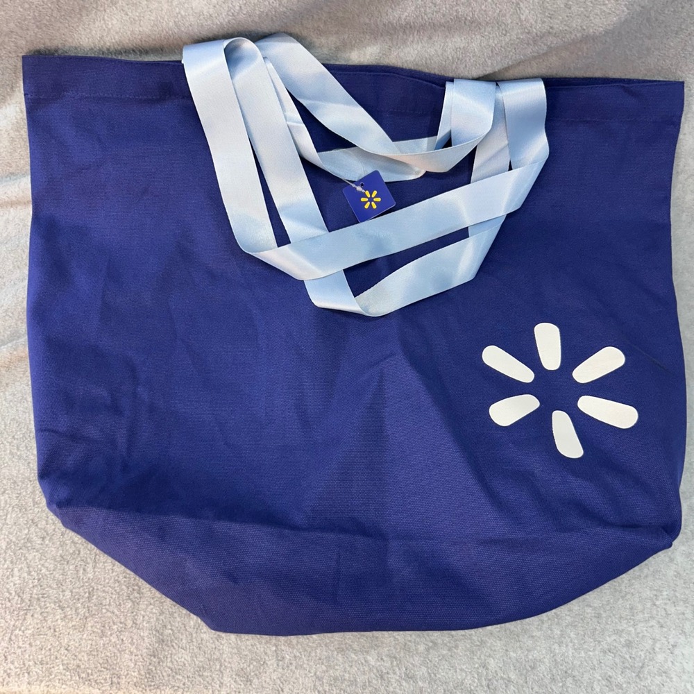 Walmart Spark Logo Unisex Blue Walmart Canvas Tote Bag Ribbon Straps OS NWT